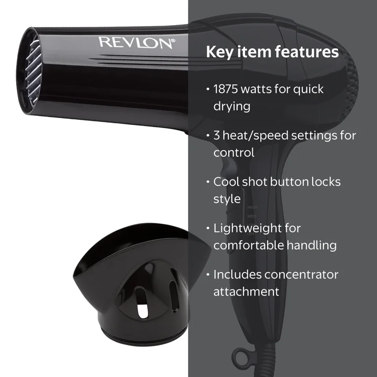 Revlon 1875W Quick Dry Lightweight Hair Dryer, Black - Walmart.com