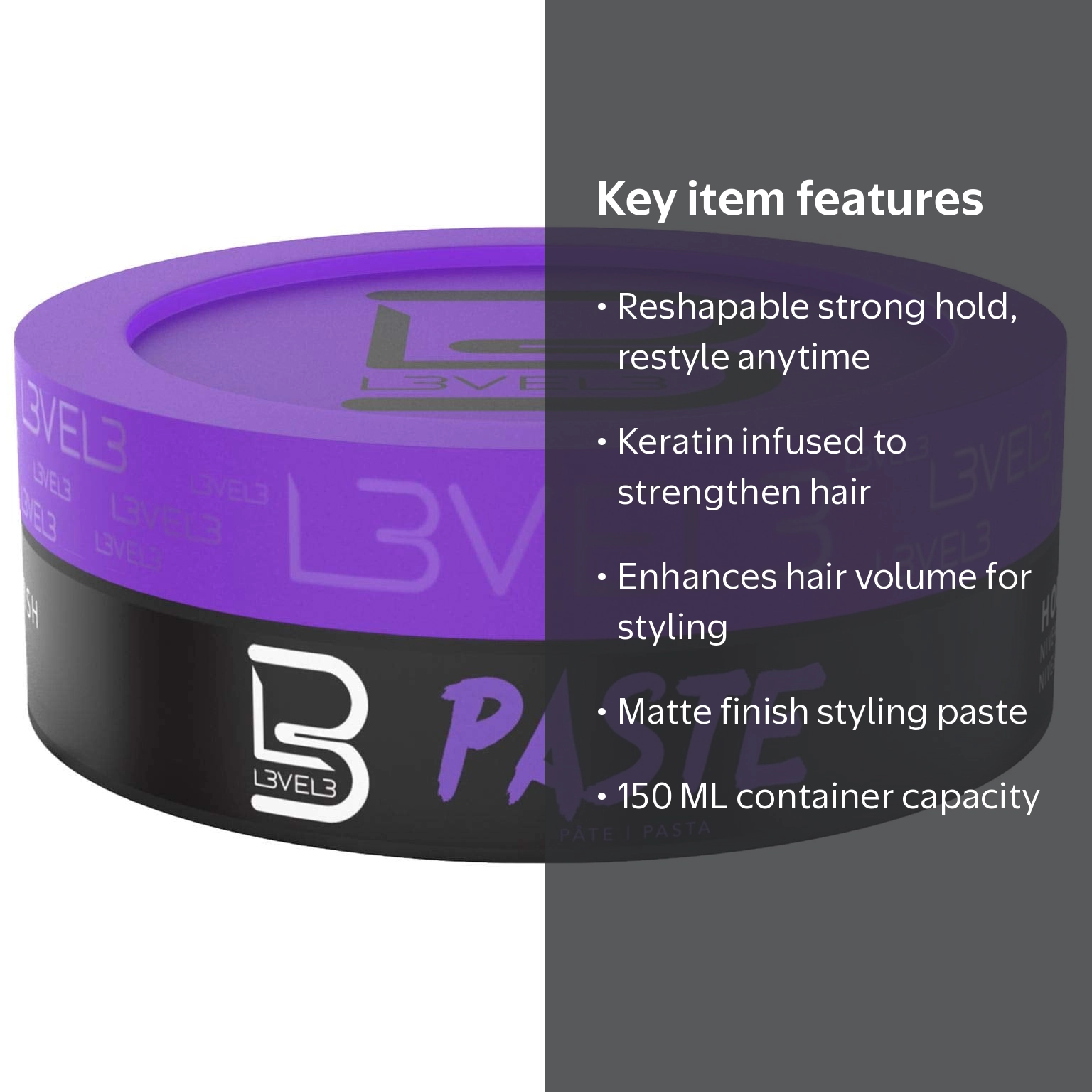 L3VEL3 Keratin-Infused Matte Finish Hair Paste for all Hair Types