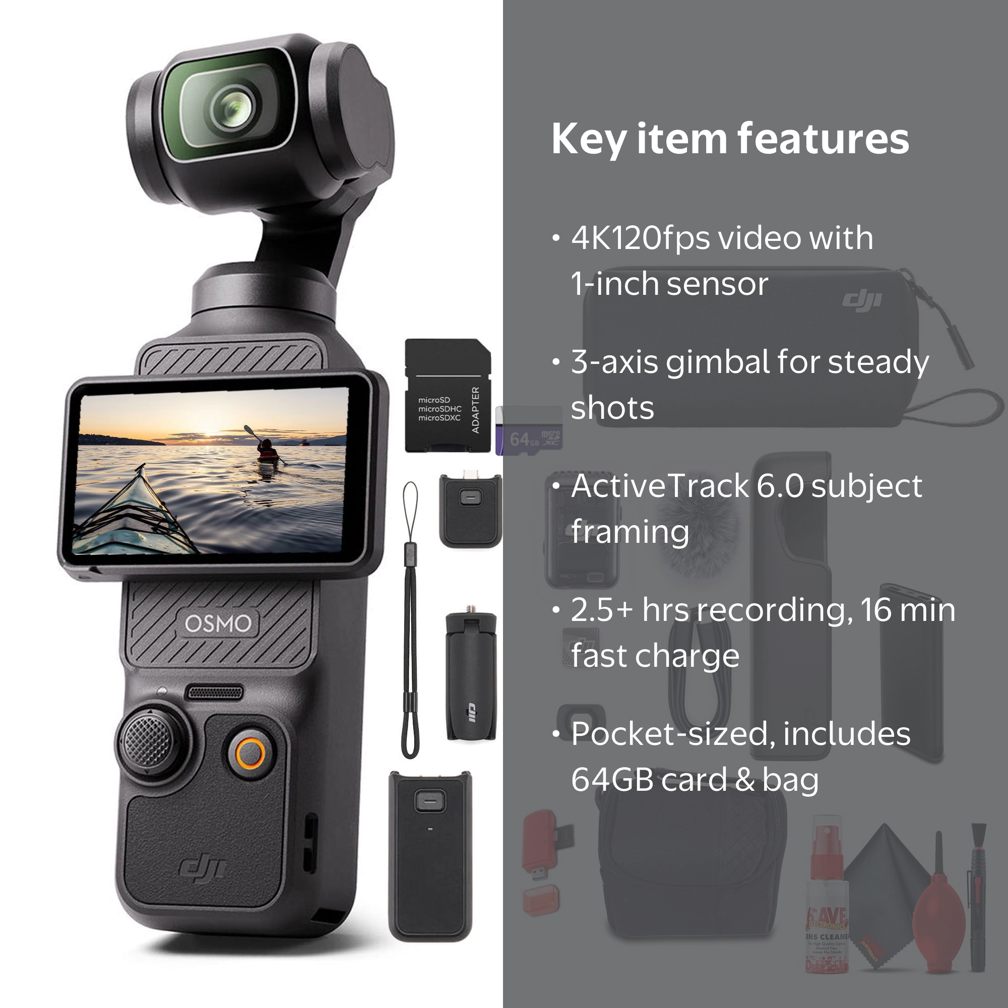 DJI Osmo Pocket 3 Creator Combo, 4K/120fps Video, 3-Axis