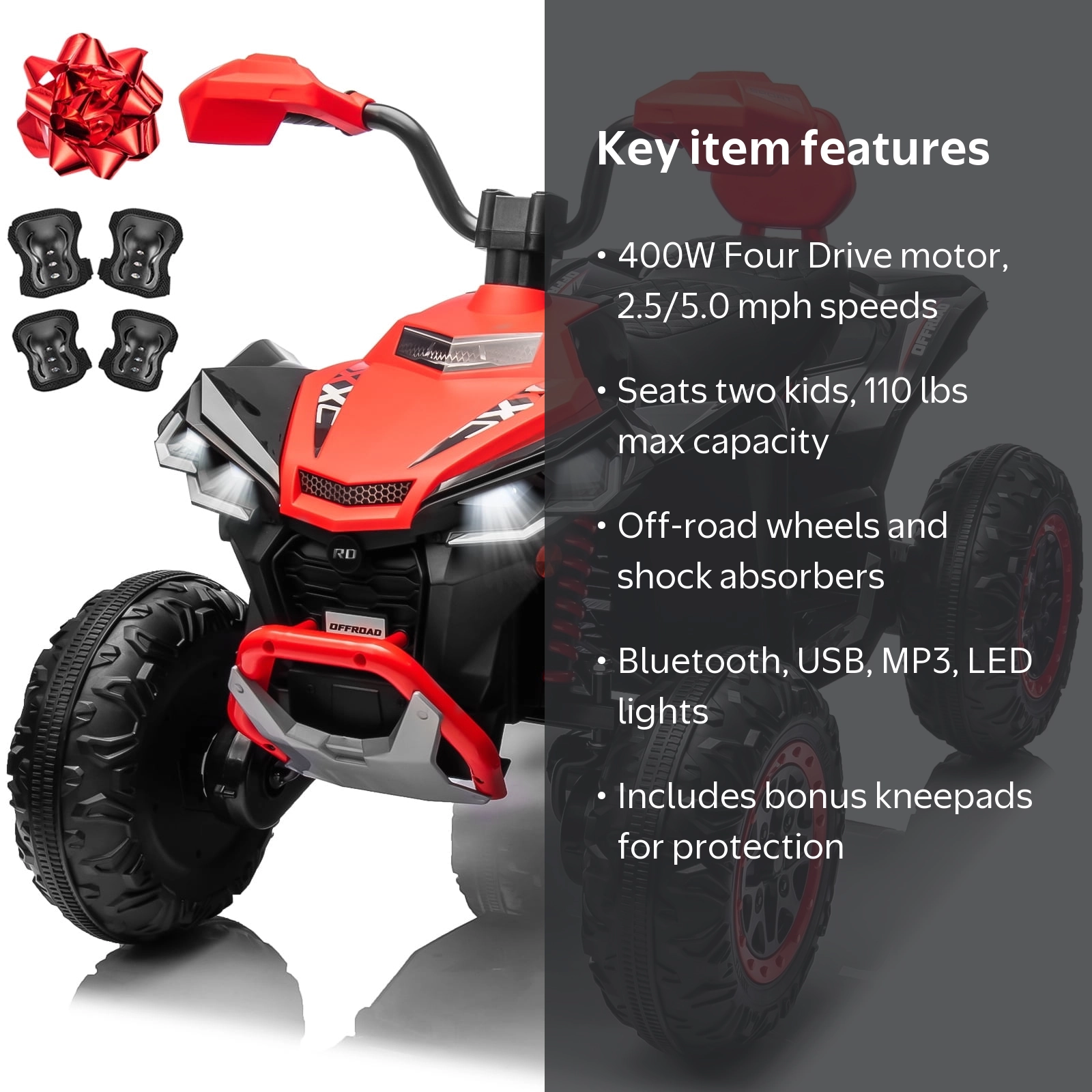 JOYRACER 4WD 24V Electric Kids ATV, 2-Seater Ride-On Toy, 4Ã—200W
