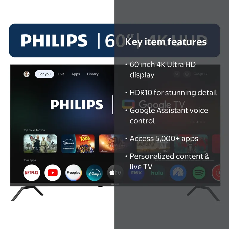Philips 60” Class 4K Ultra HD (2160p) Google Smart LED TV