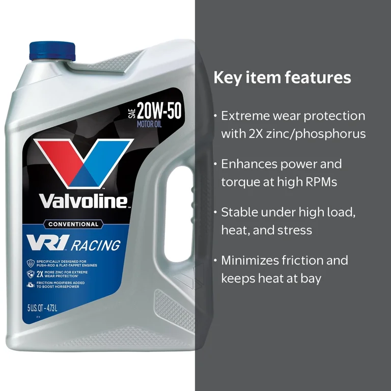 Valvoline, Racing Motor Oil, 20W-50, 5 QT, High Zinc Protection