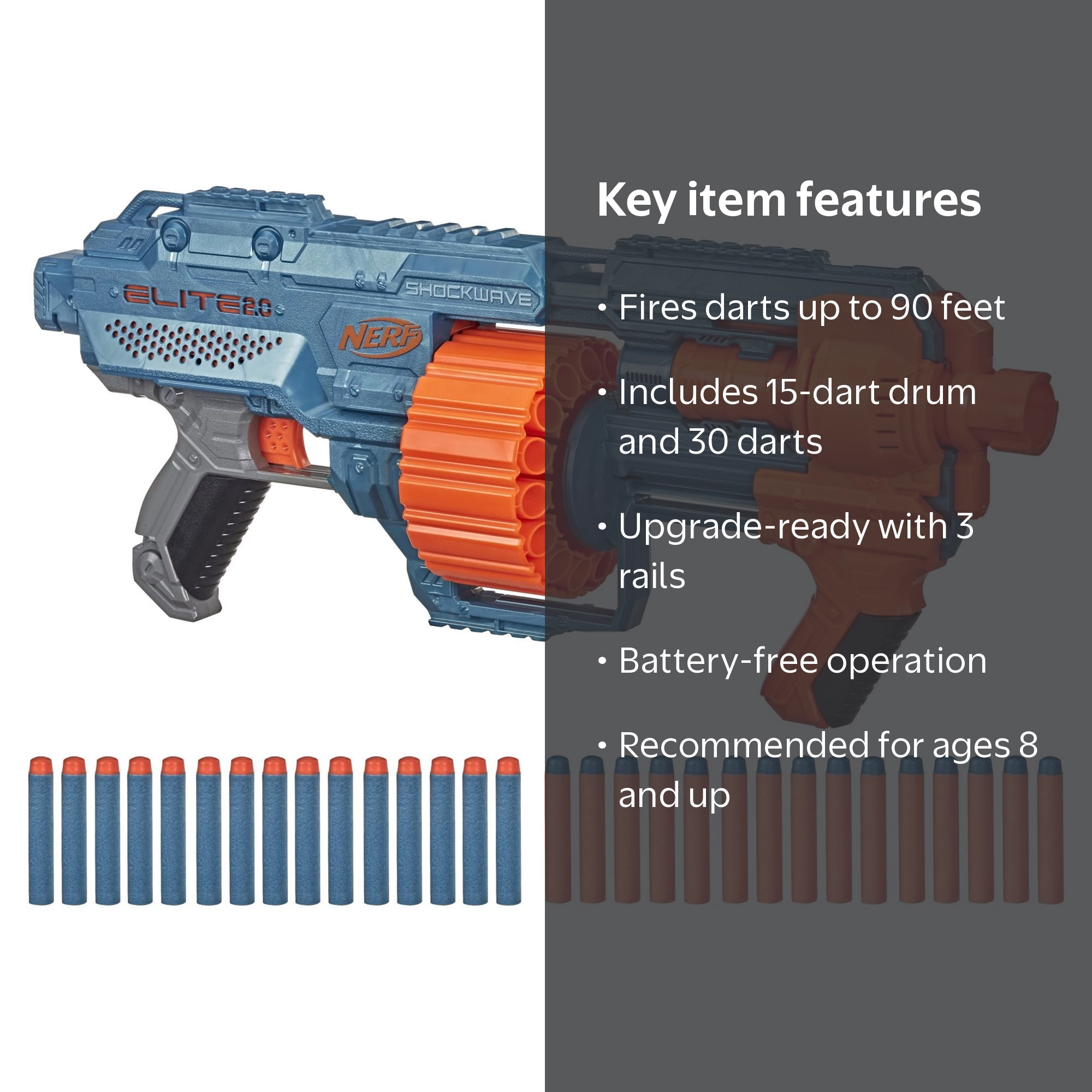 Nerf Elite 2.0 Shockwave RD-15, 15-dart drum, comes with 30 darts