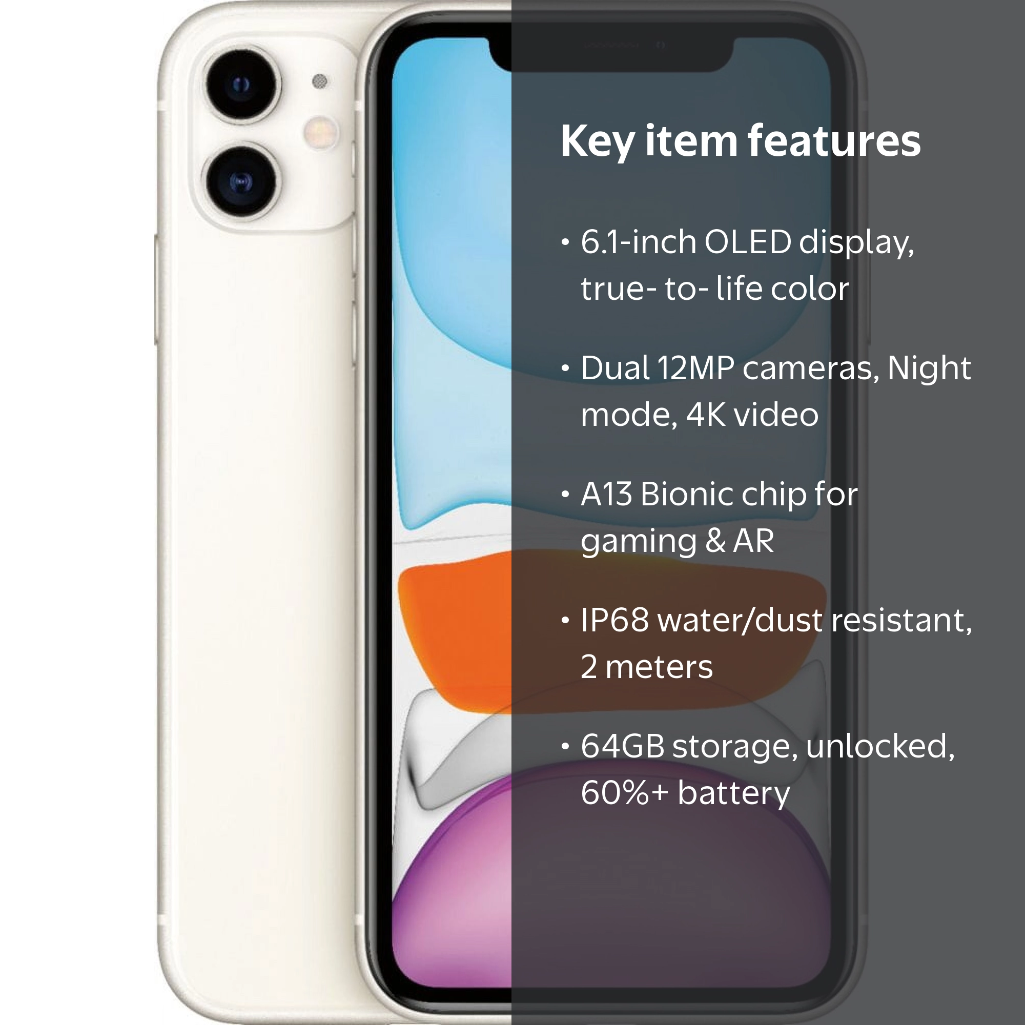 Apple, Pre-Owned iPhone 11, 64 GB, WHITE, Carrier Unlocked