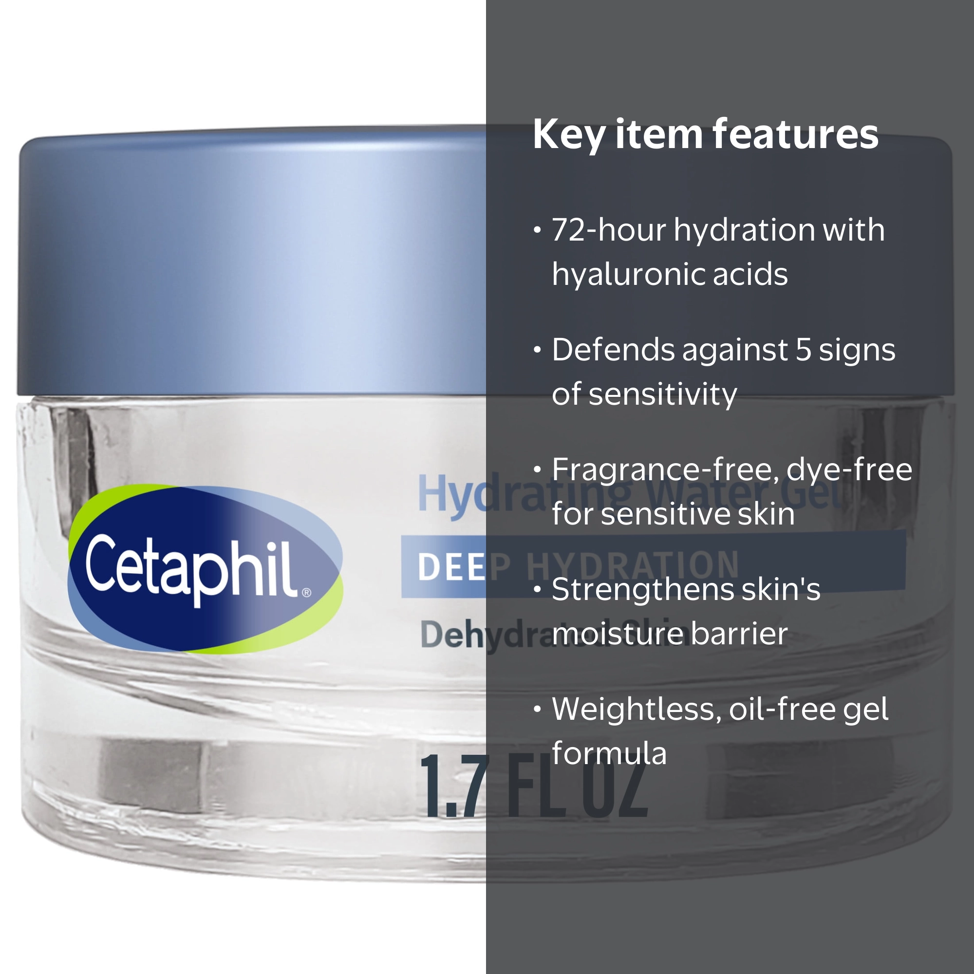 Cetaphil Deep Hydration Water Gel 72 Hour Face Moisturizer, 1.7 fl