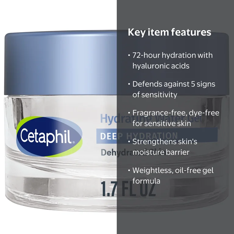 Cetaphil Deep Hydration Water Gel 72 Hour Face Moisturizer, 1.7 fl