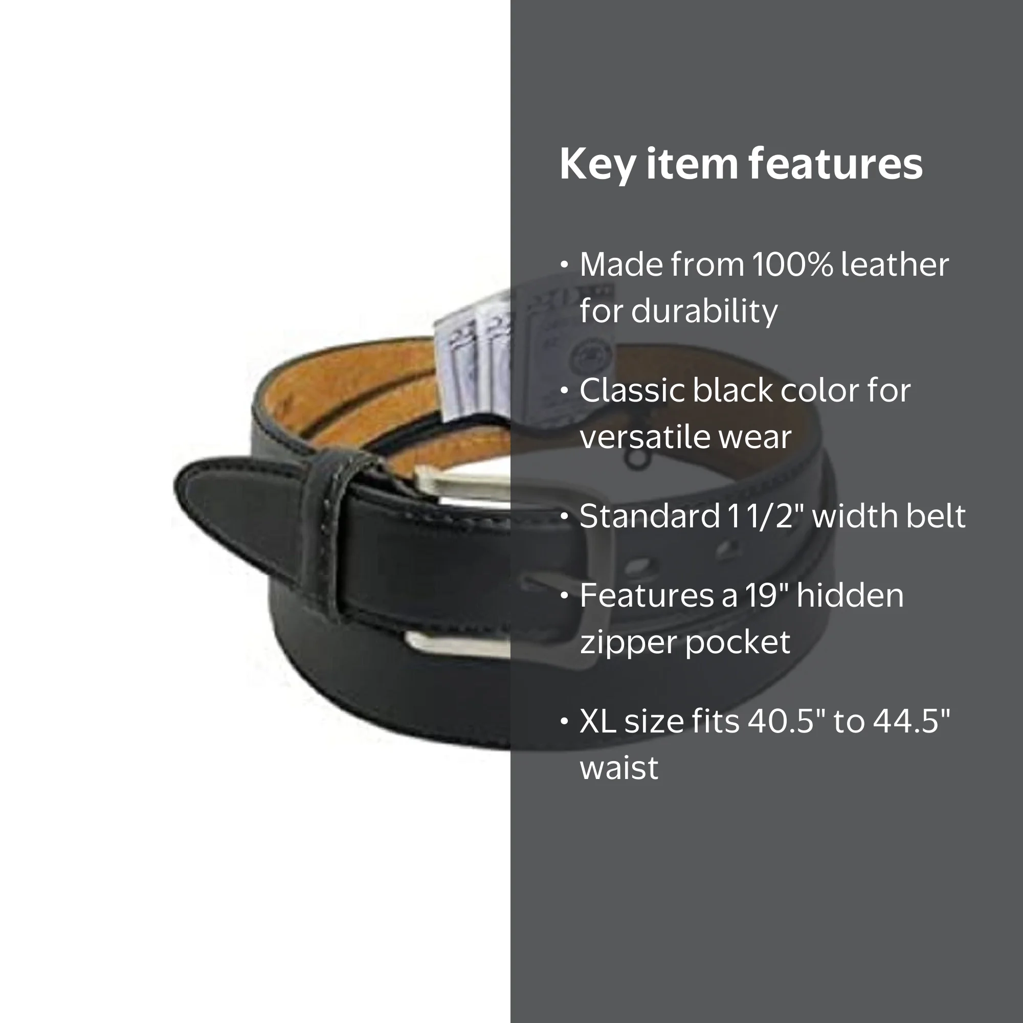 MENS LEATHER BELT HIDDEN SECRET MONEY POCKET SIZE EXTRA LARGE XL
