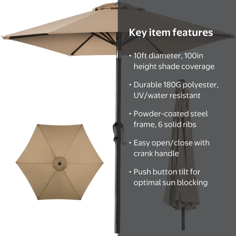 10ft half patio umbrella EASTON 9 Ft with Black Round Plastic Base Weight Included, Black/White Stripe iron pull rod 10ft Patio Umbrella | Round
