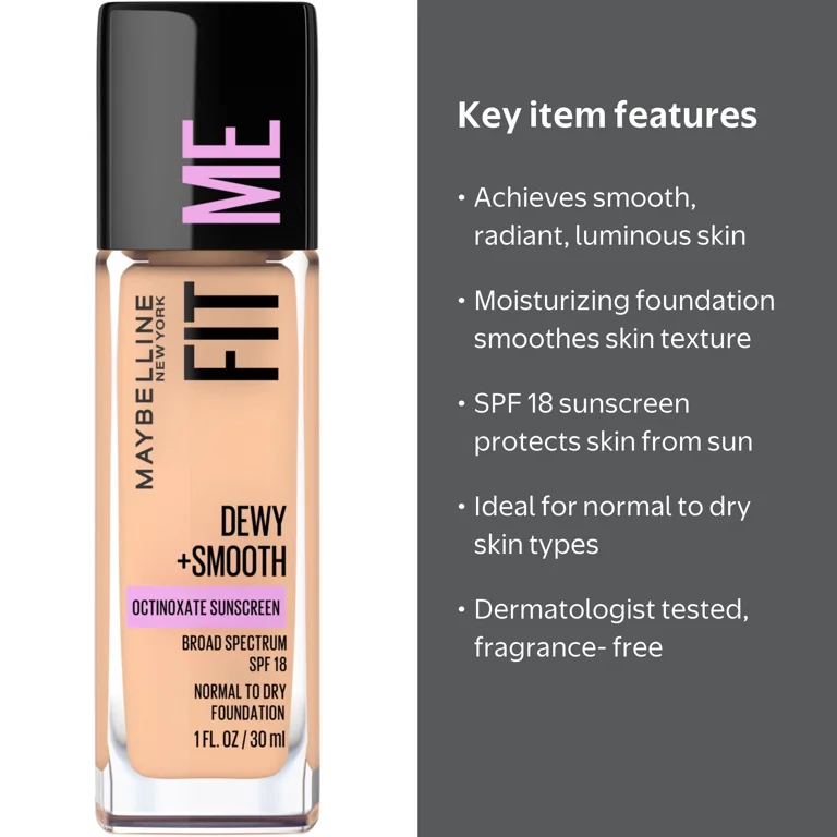 Maybelline, Foundation, SPF 18 Dewy and Smooth 125 Nude Beige 1 fl