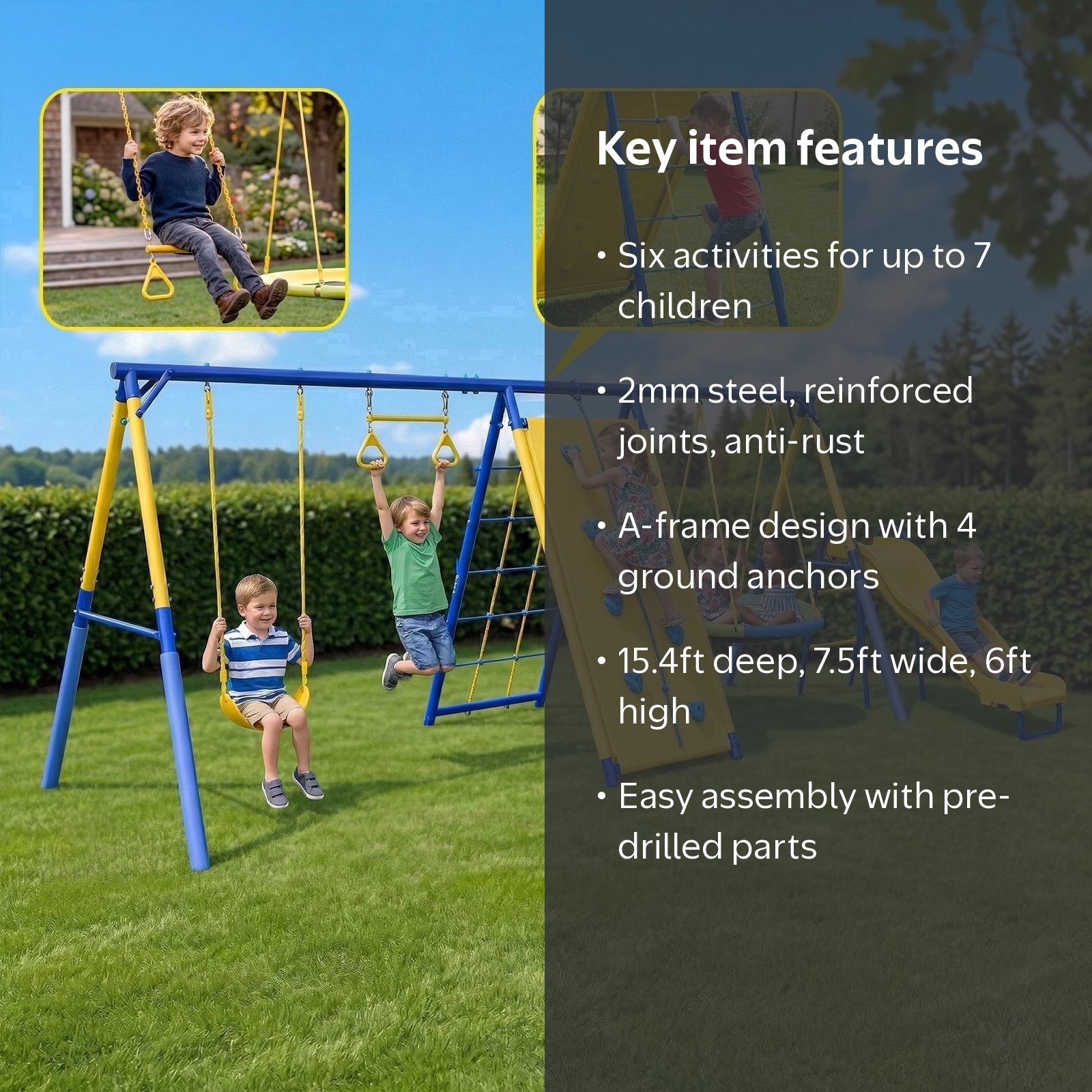 6 in1 Metal Swing Sets,Gardwin Heavy-Duty Outdoor Swing sets for