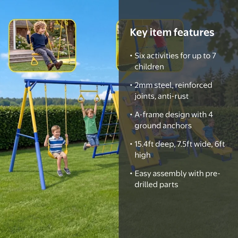 6 in1 Metal Swing Sets,Gardwin Heavy-Duty Outdoor Swing sets for