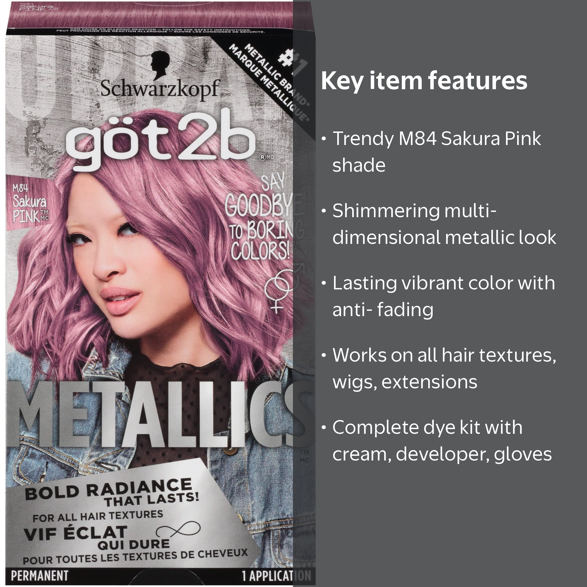 Schwarzkopf Got2b Metallics Permanent Hair Dye Coloring, M84