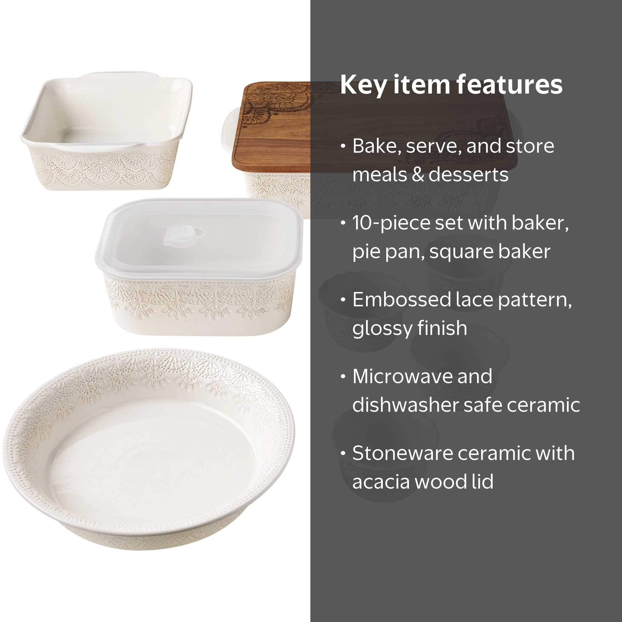 The Pioneer Woman Vintage Lace 10-Piece Ceramic Bakeware and