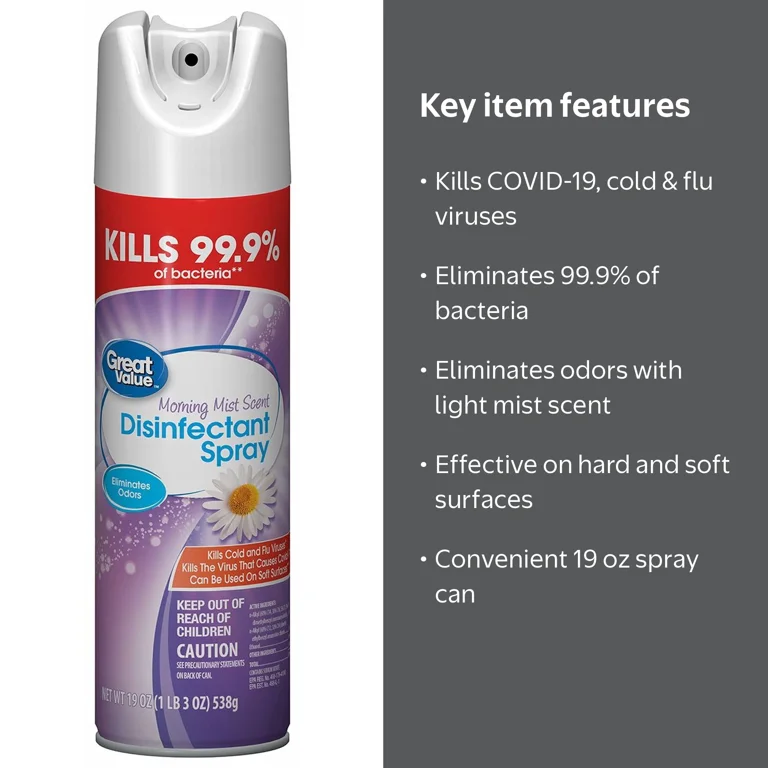 Great Value Disinfectant Spray, Morning Mist Scent, 19 oz