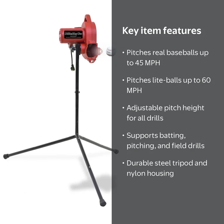 Heater Power Alley Pro Baseball Machine, Adjustable Pitch up to 45