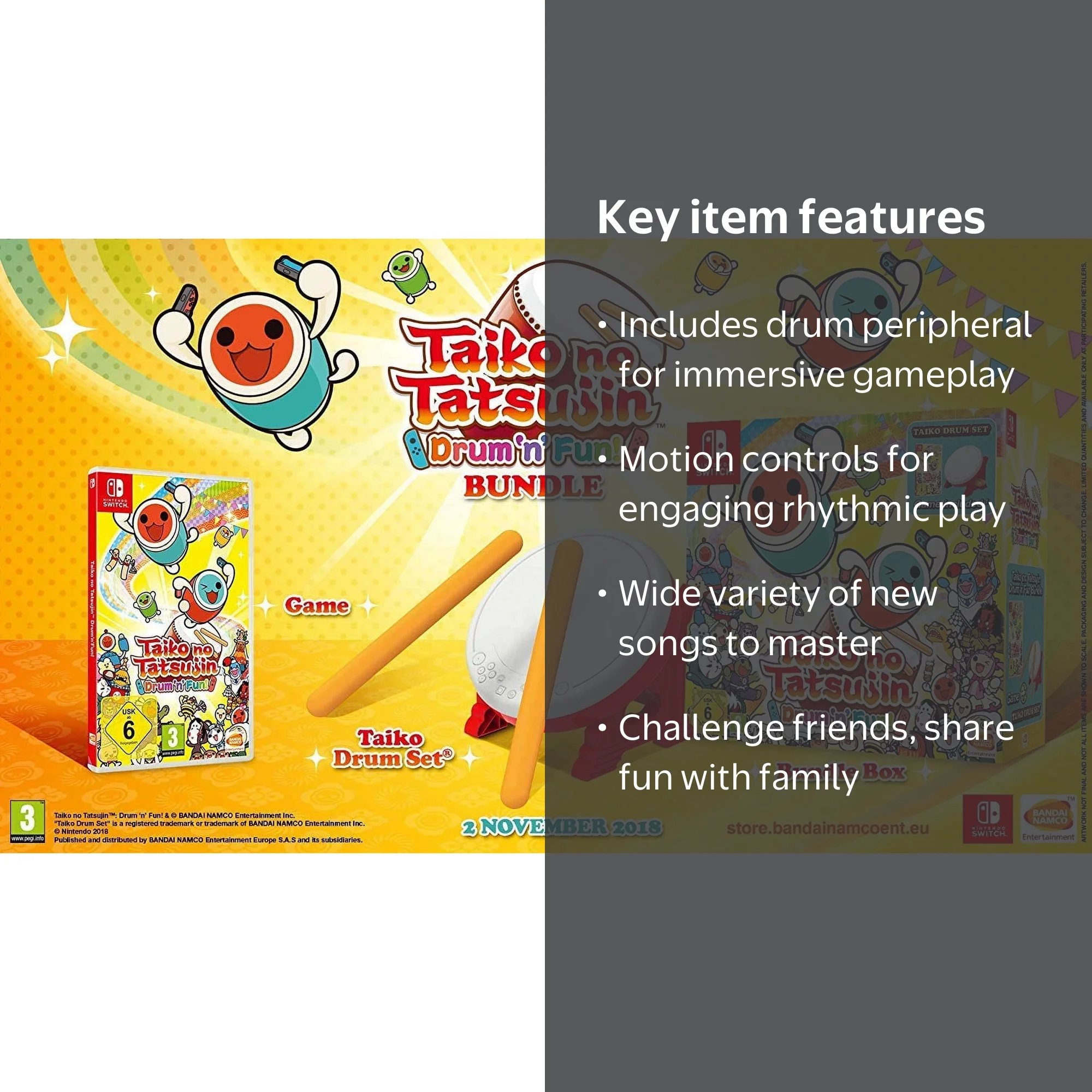 Bandai Namco's Taiko No Tatsujin Drum 'N' Fun! Bundle - Nintendo