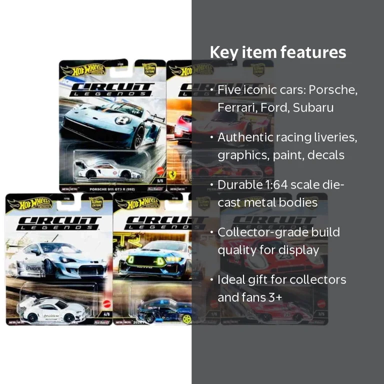 Hot Wheels Circuit Legends Die-Cast Cars Collection, 5-Pack Racing