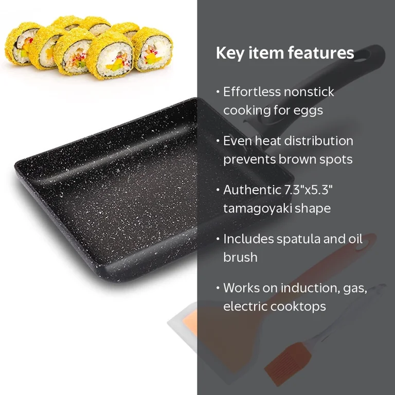 ゆでたまご Jetcloudlive, Tamagoyaki Pan, 7x5, Nonstick Japanese Egg Pan Black