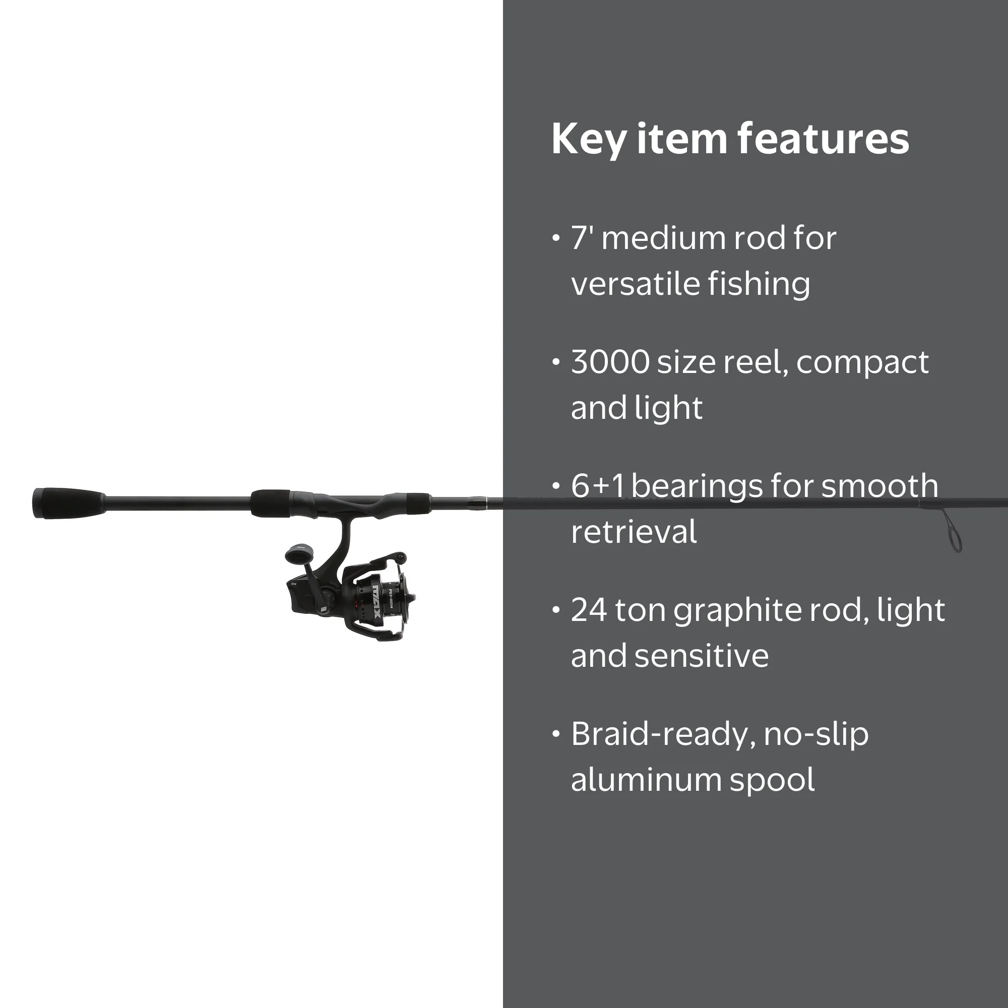 Abu Garcia Max SX Spinning Fishing Combo, 7' Medium Rod, 3000 Size