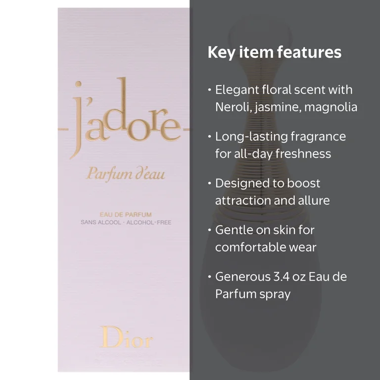Dior, J'adore Parfum Eau Deau, 3.4 oz, Long Lasting Floral