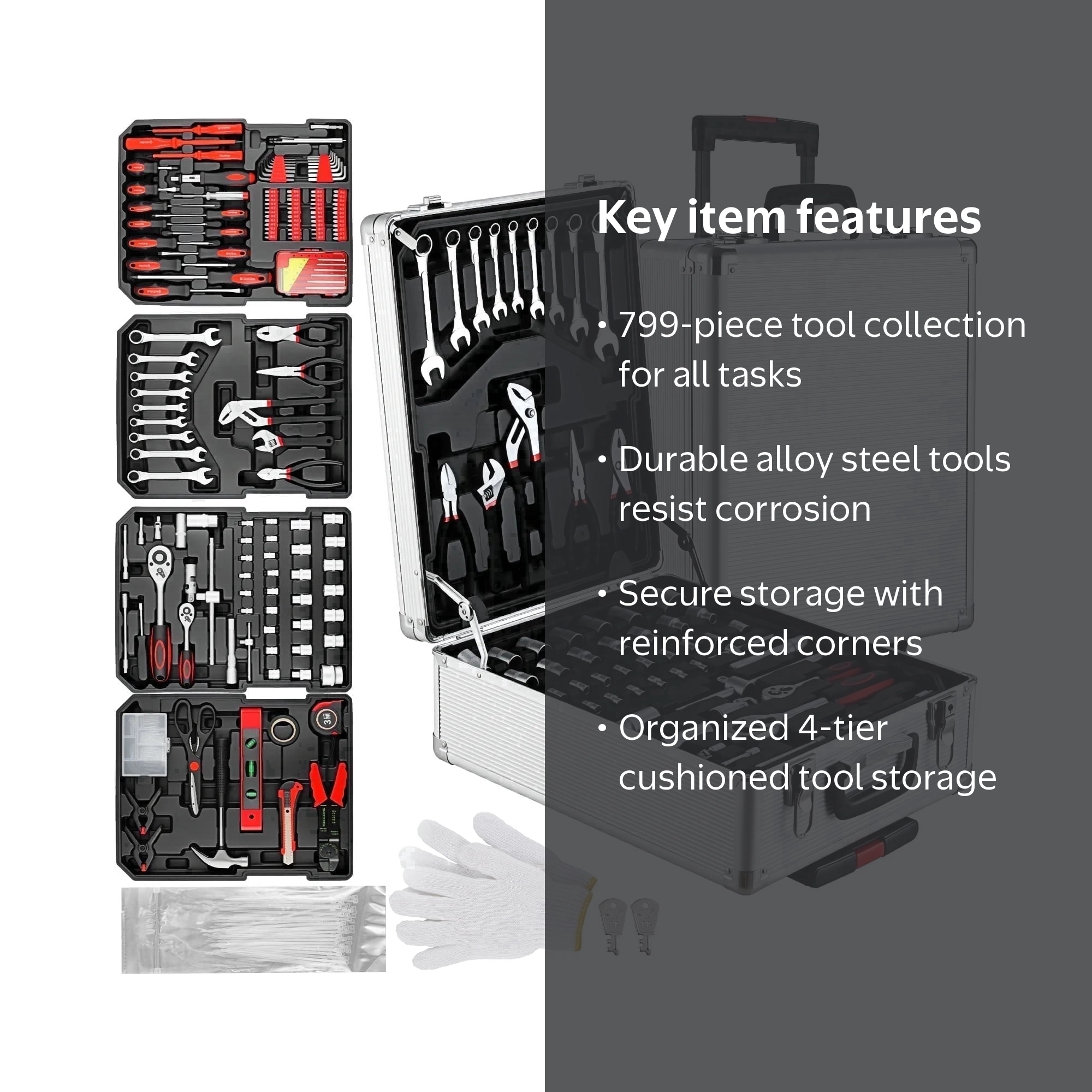 TLGREEN Mechanic Tool Set, 799pcs Tool Kit with Trolley Case