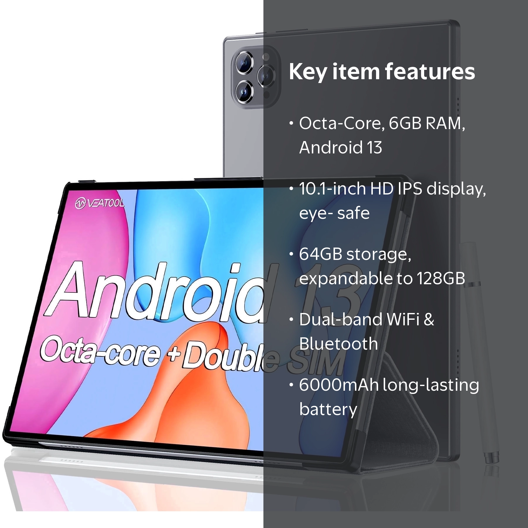 VEAT00L Tablet,10.1 inch Android 13 Tablets 2025,6GB RAM 64GB ROM