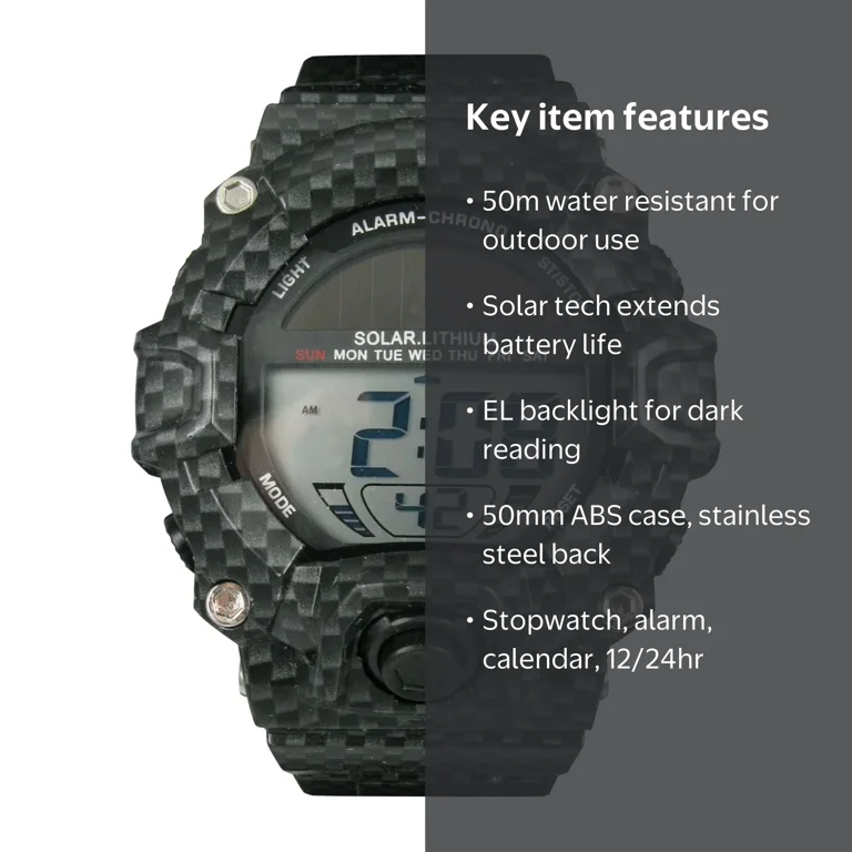 George Men's Solar Digital Wristwatch, Stopwatch, Alarm, 50m Water