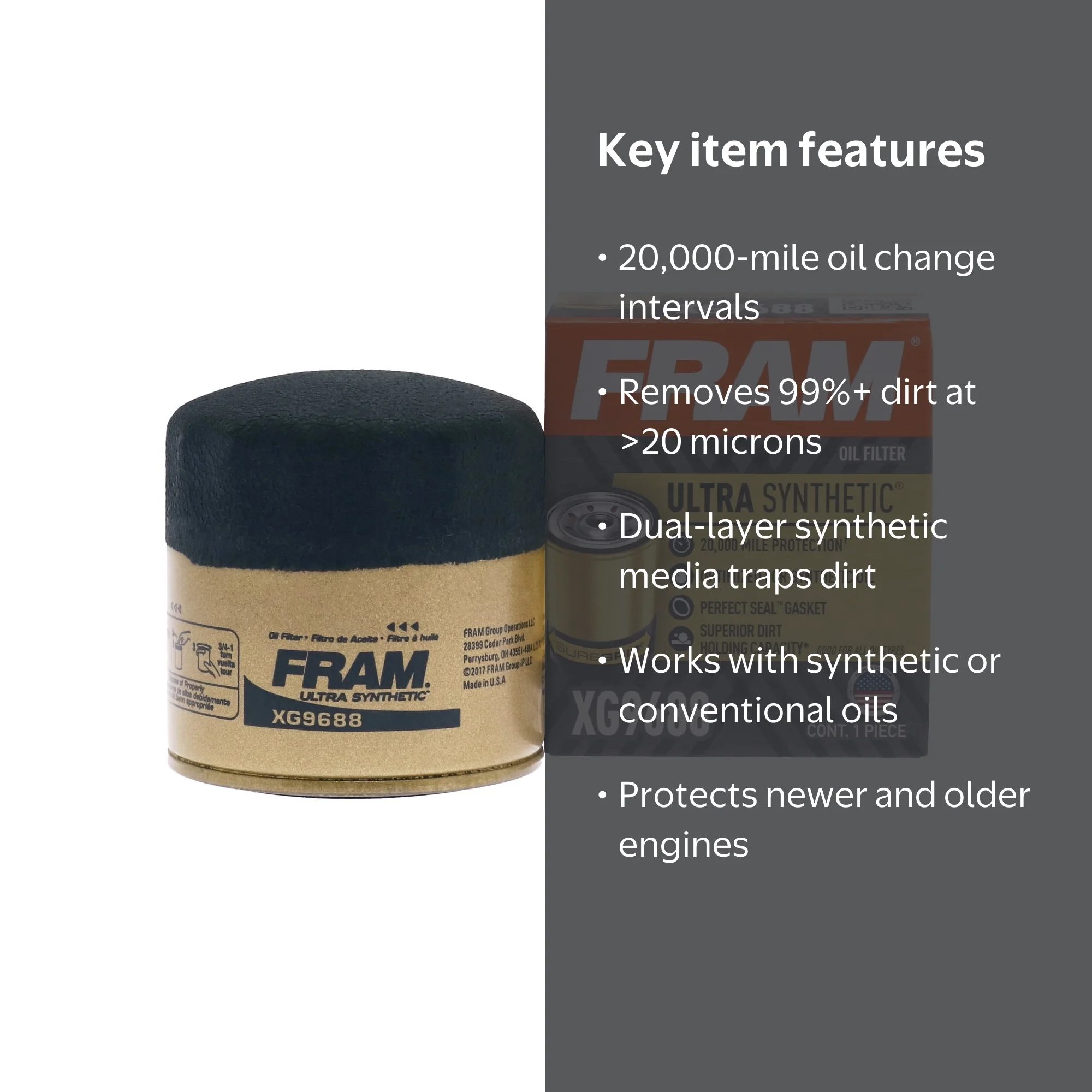 FRAM Ultra Synthetic Oil Filter XG9688 20K mile for Hyundai Kia