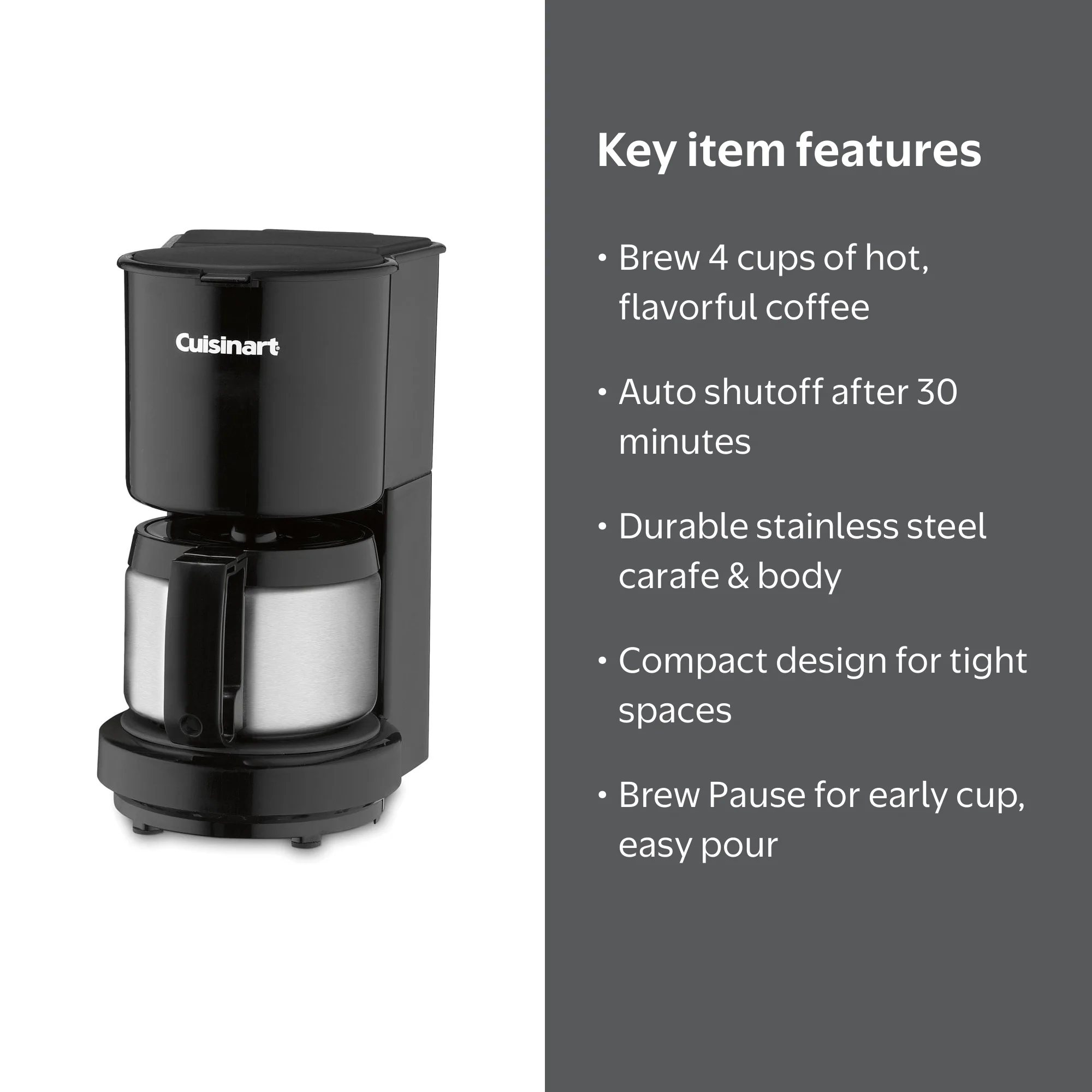 Cuisinart 4 Cup Classic Coffeemaker with Stainless Carafe, Black