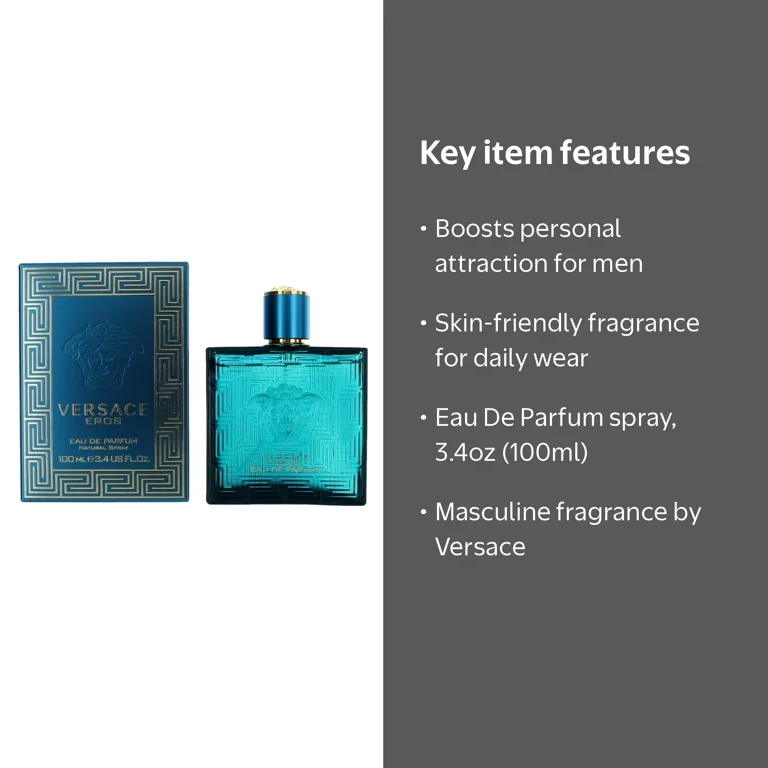 Versace Eros for Men, Eau De Parfum (EDP) Spray, 3.4 oz (100 ml