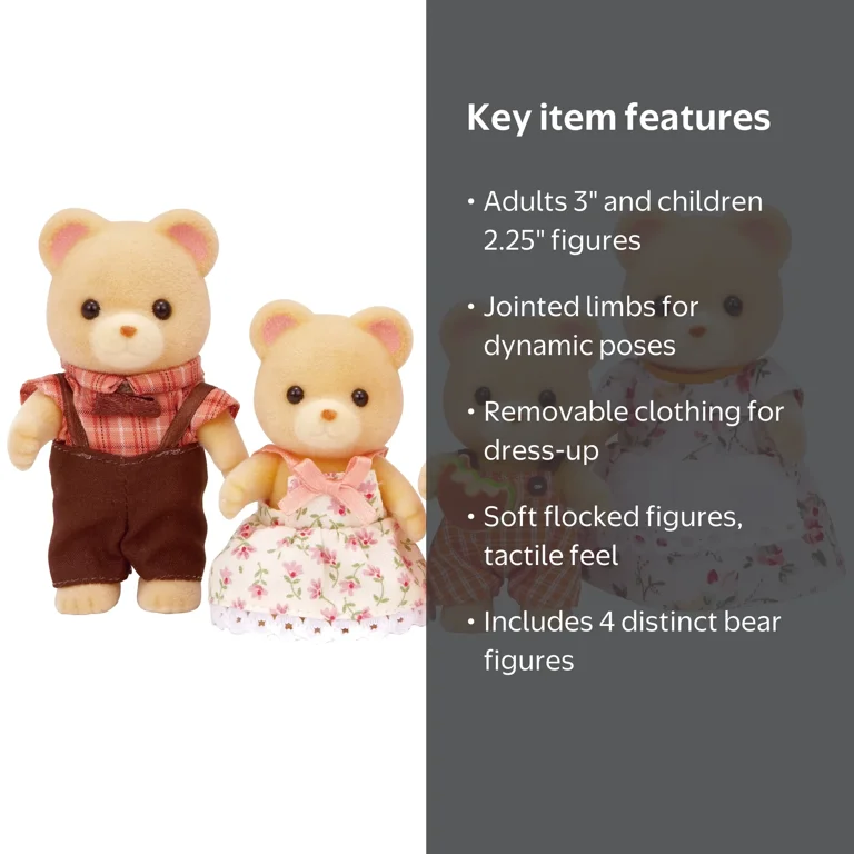 Calico Critters Cuddle Bear Family, Animal Friends Set of 4