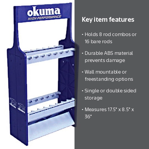 Okuma Expandable ABS Rod Rack, Holds Up to 16 Rods, Blue/Silver