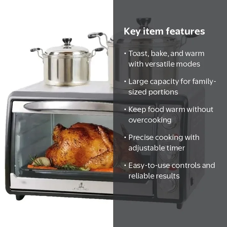 Extra Large Stainless Steel Toaster Oven with Warming Tray, Timer