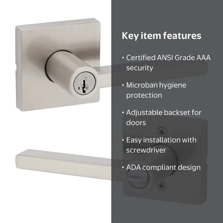 KEYABINGO 1・2 Kwikset Halifax Square Keyed Entry Lever Doorknob with Smartkey