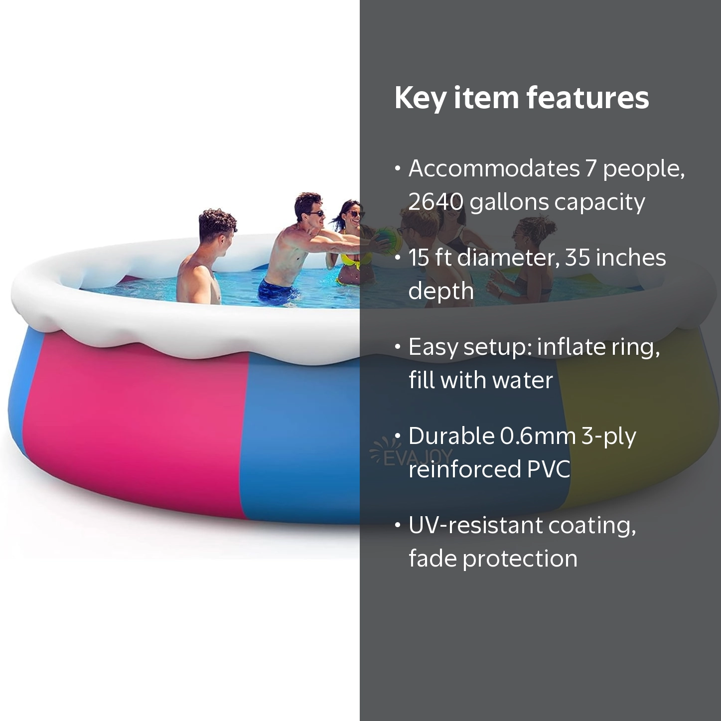 EVAJOY 15ft X 35in Inflatable Top Ring Pool Set – Family-Sized Round Splash Pool With Pump Included