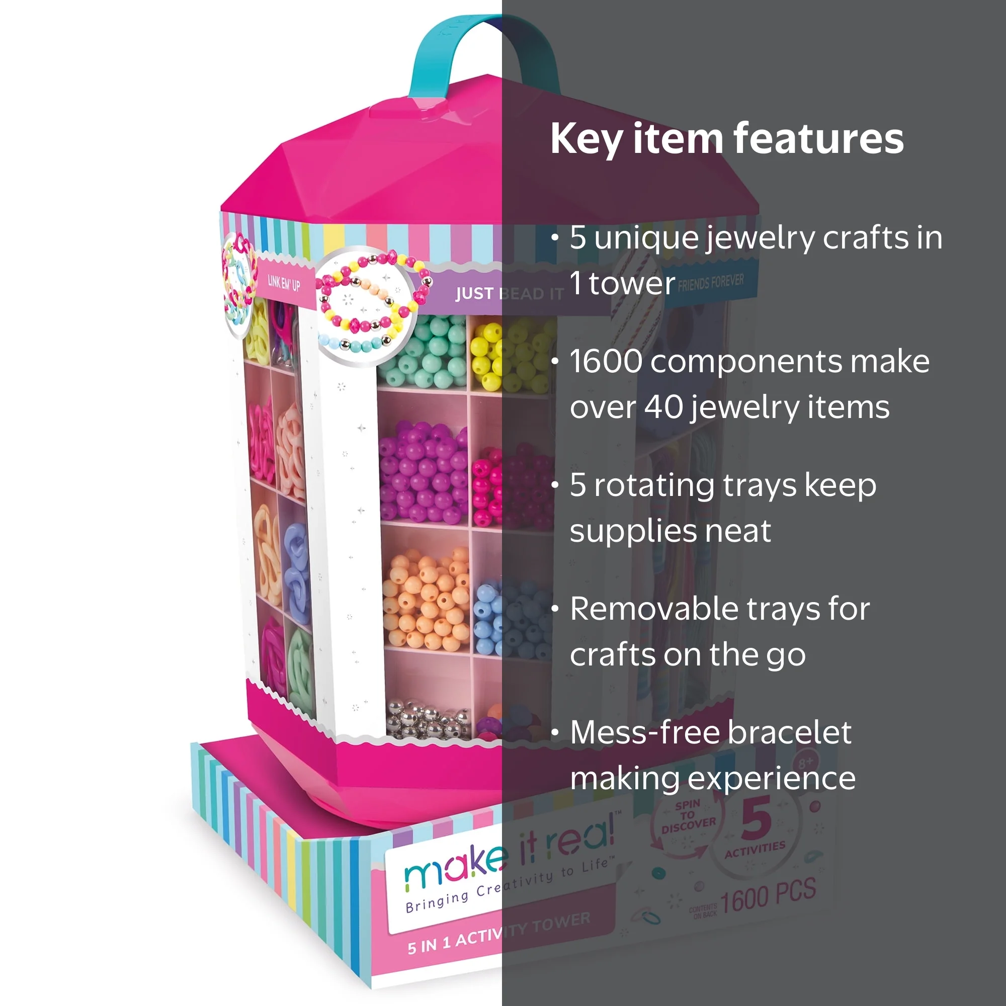 Make It Real, 5-in-1 DIY Jewelry Kit & Activity Tower, 1600 Pieces