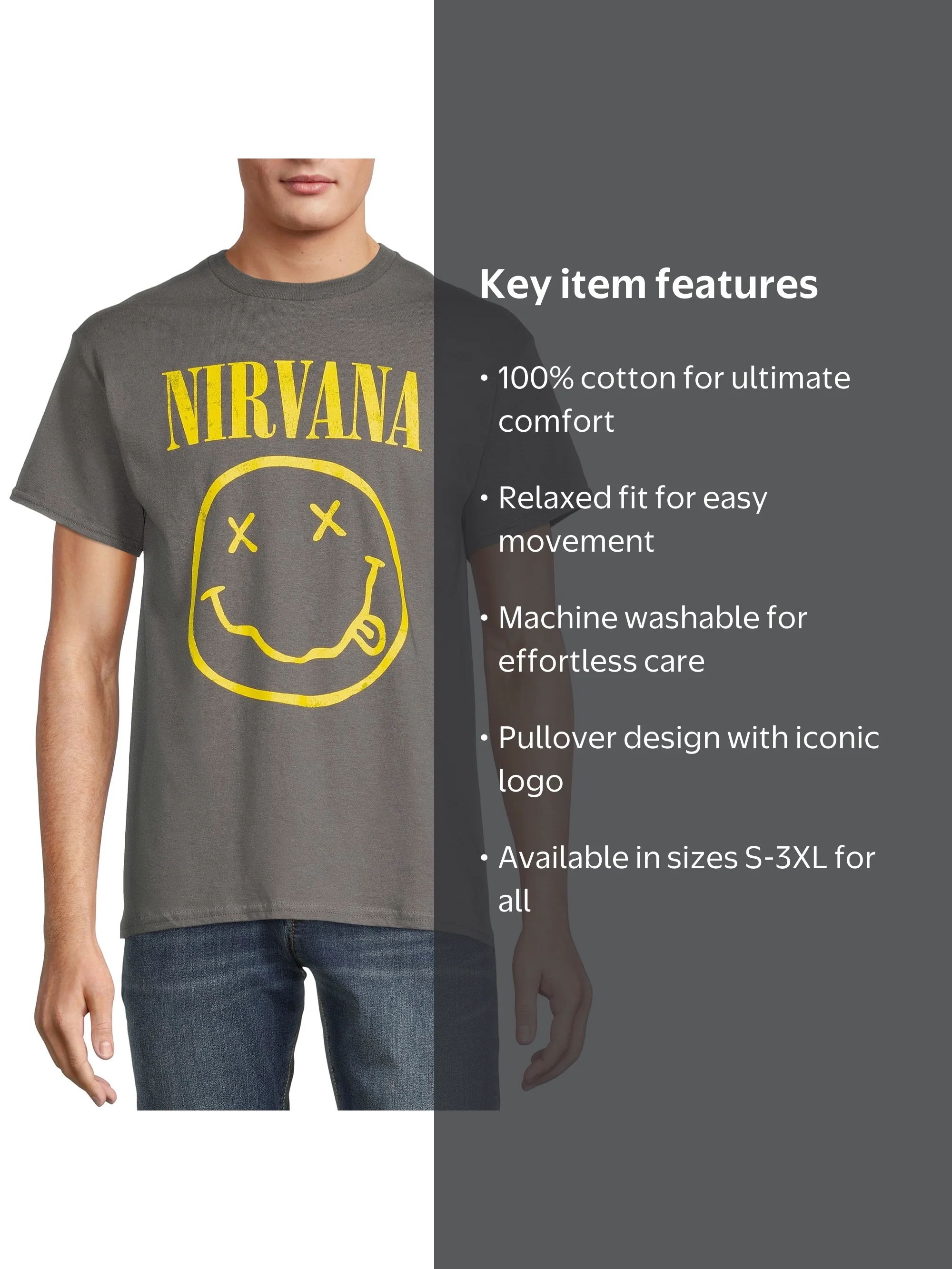 Nirvana All Gender Smiley Logo Graphic Tee Shirt, Men