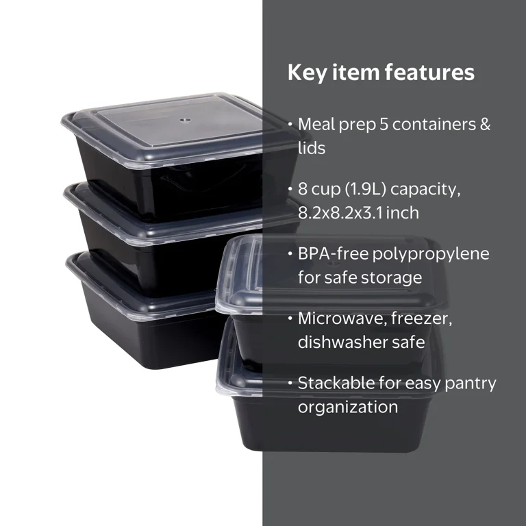 Mainstays 8 Cup Tall Square Food Storage Container 5 Pack