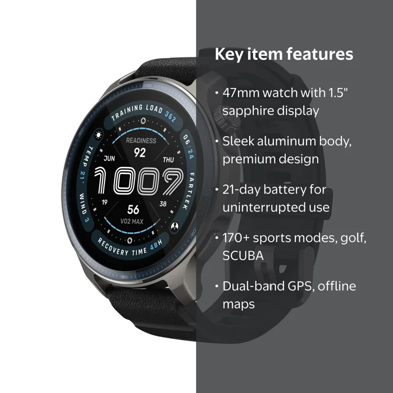 Amazfit, Smart Watch, 47mm AMOLED Sapphire Glass, 21 Days Battery