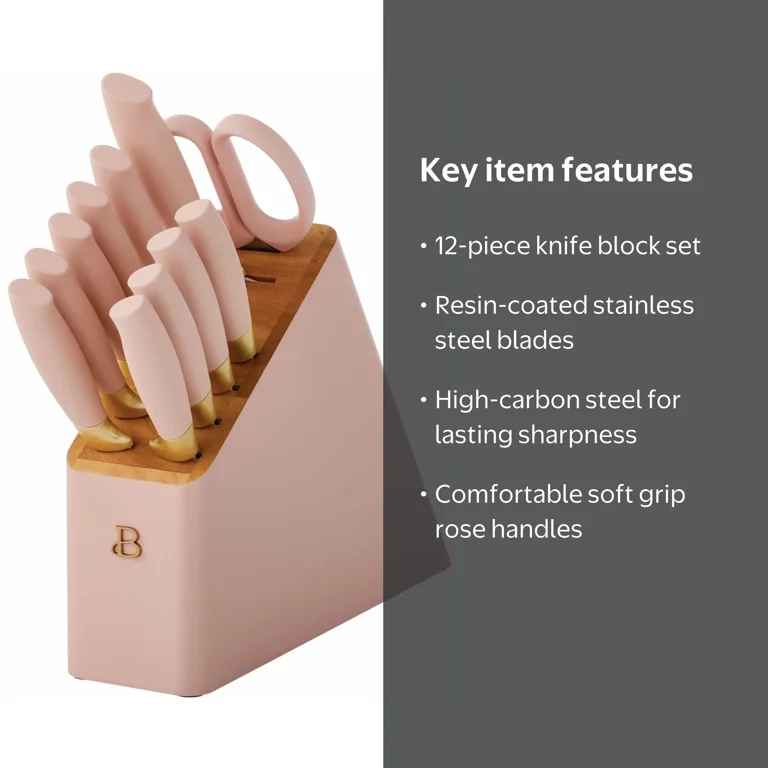 Beautiful 12 Piece Stainless Steel Knife Knife Set Block Soft Grip