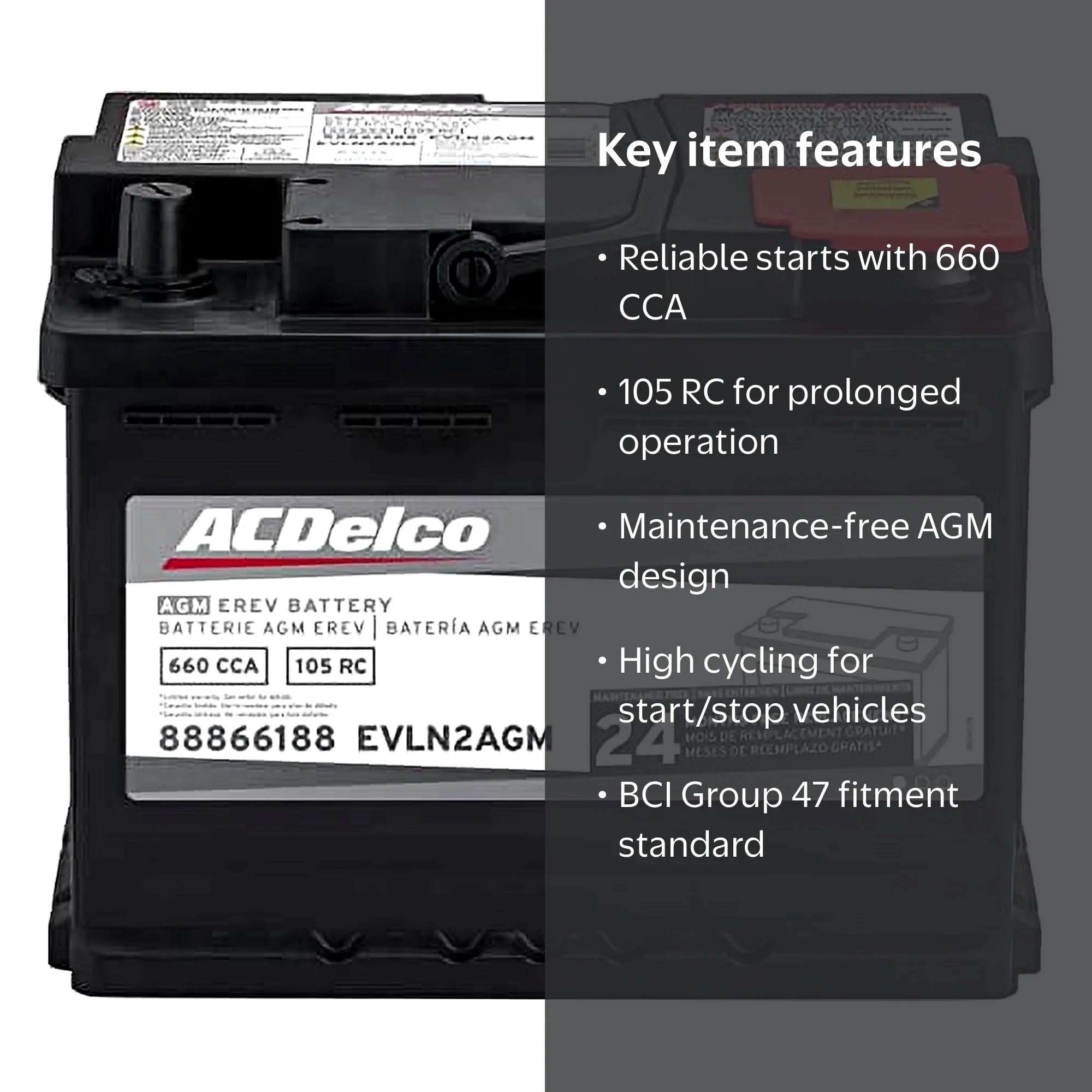ACDelco EVLN2AGM Automotive Car Battery - High-Quality Auto Parts