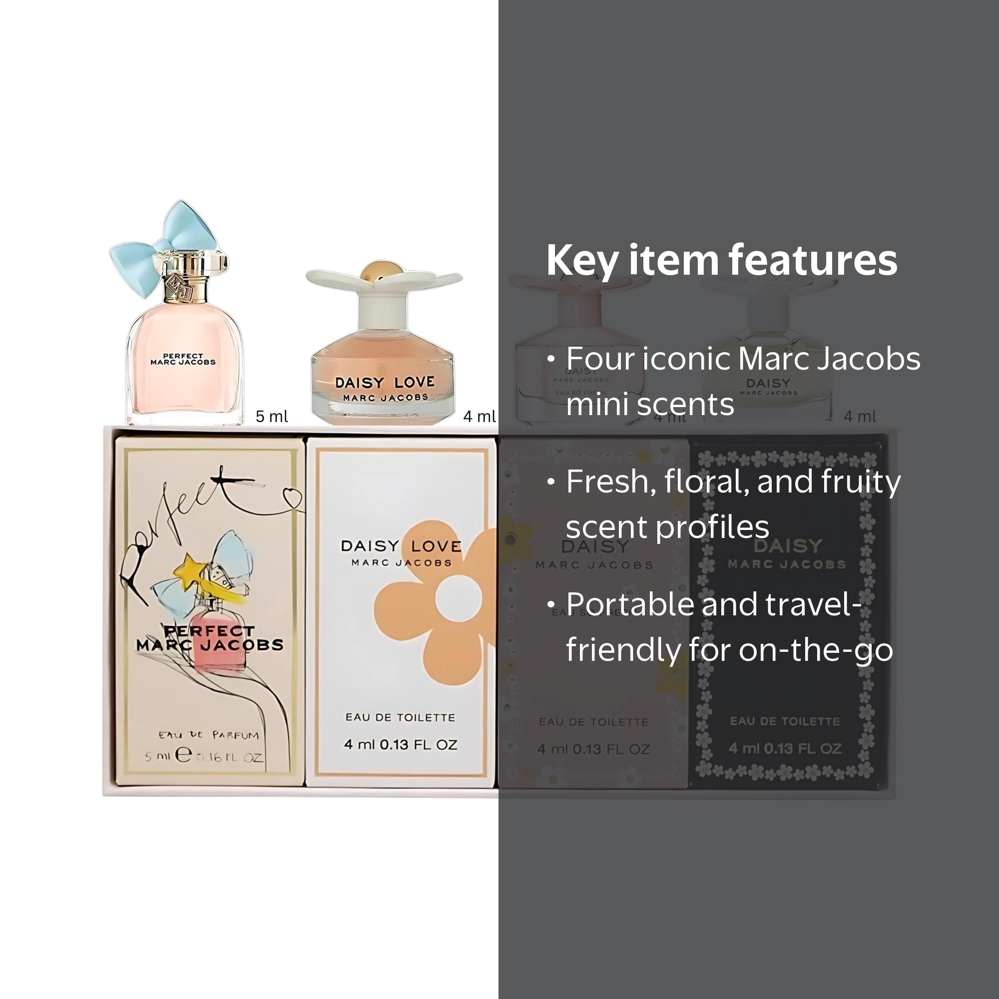 Marc Jacobs 4 Piece Mini Perfume Gift Set for Women, 0.55 Ounce