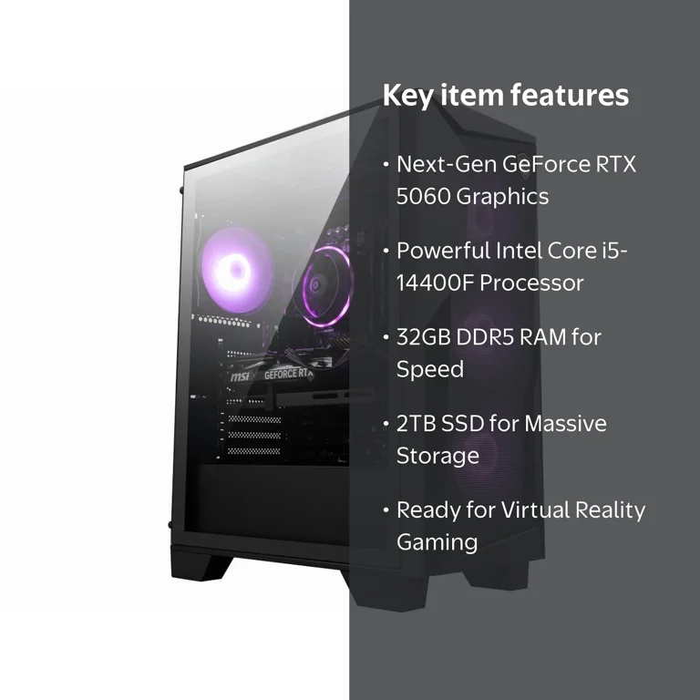 MSI, Gaming Desktop PC, Intel Core i5-14400F, 32GB DDR5, 2TB SSD