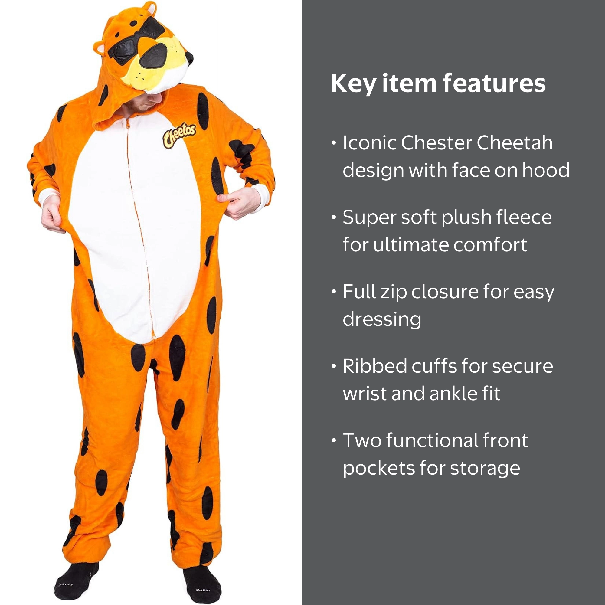 Cheetos Mens Chester Cheetah Fleece Costume Union Suit Hooded