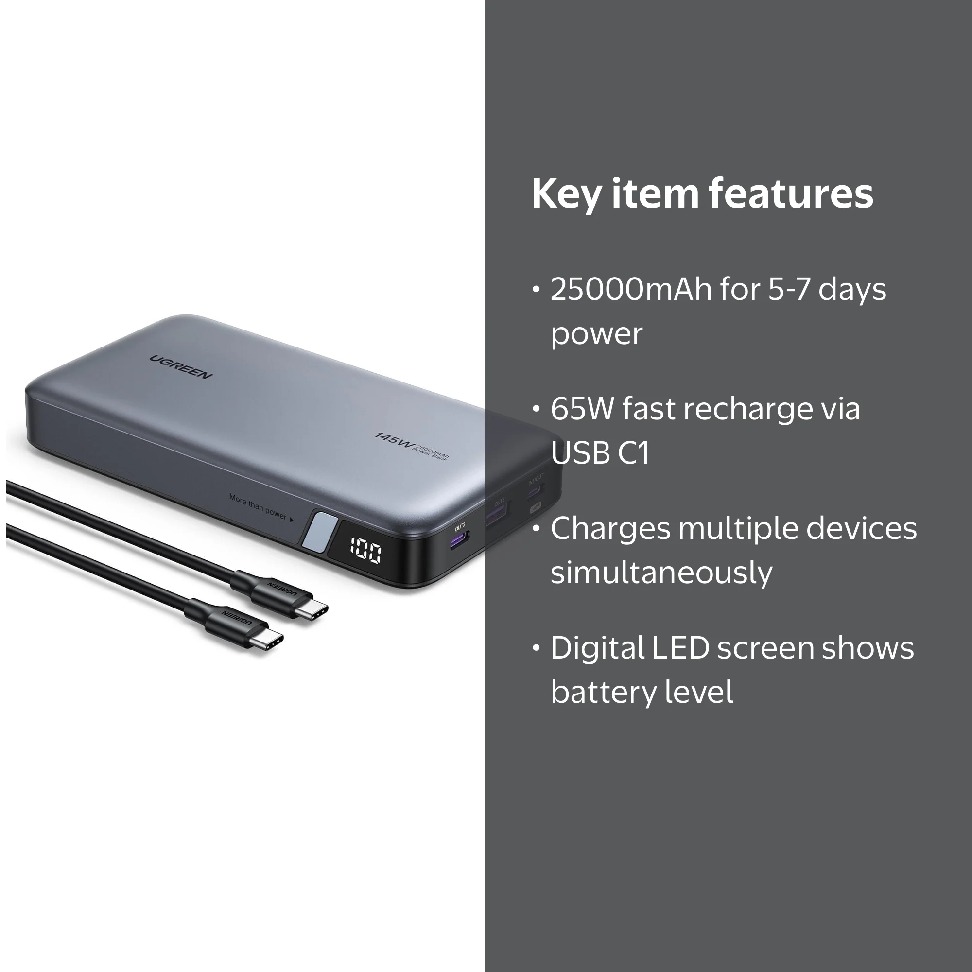 UGREEN 145W 25000mAh Power Bank, USB C Portable Charger for Laptop