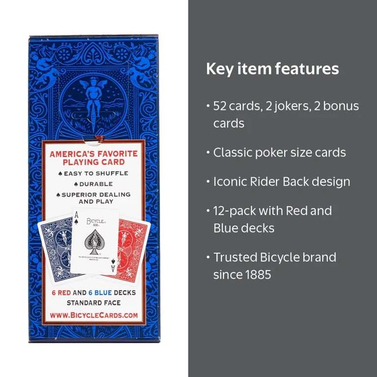 Bicycle Series 1800 赤と青 Bicycle, Standard 808 Playing Cards, 12-pack, Red and Blue