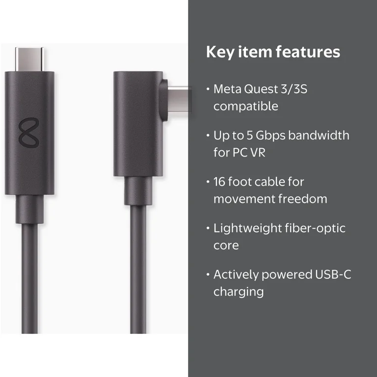 Oculus Quest Link VR Headset Cable, 16FT (5M) PC VR Cord for Quest