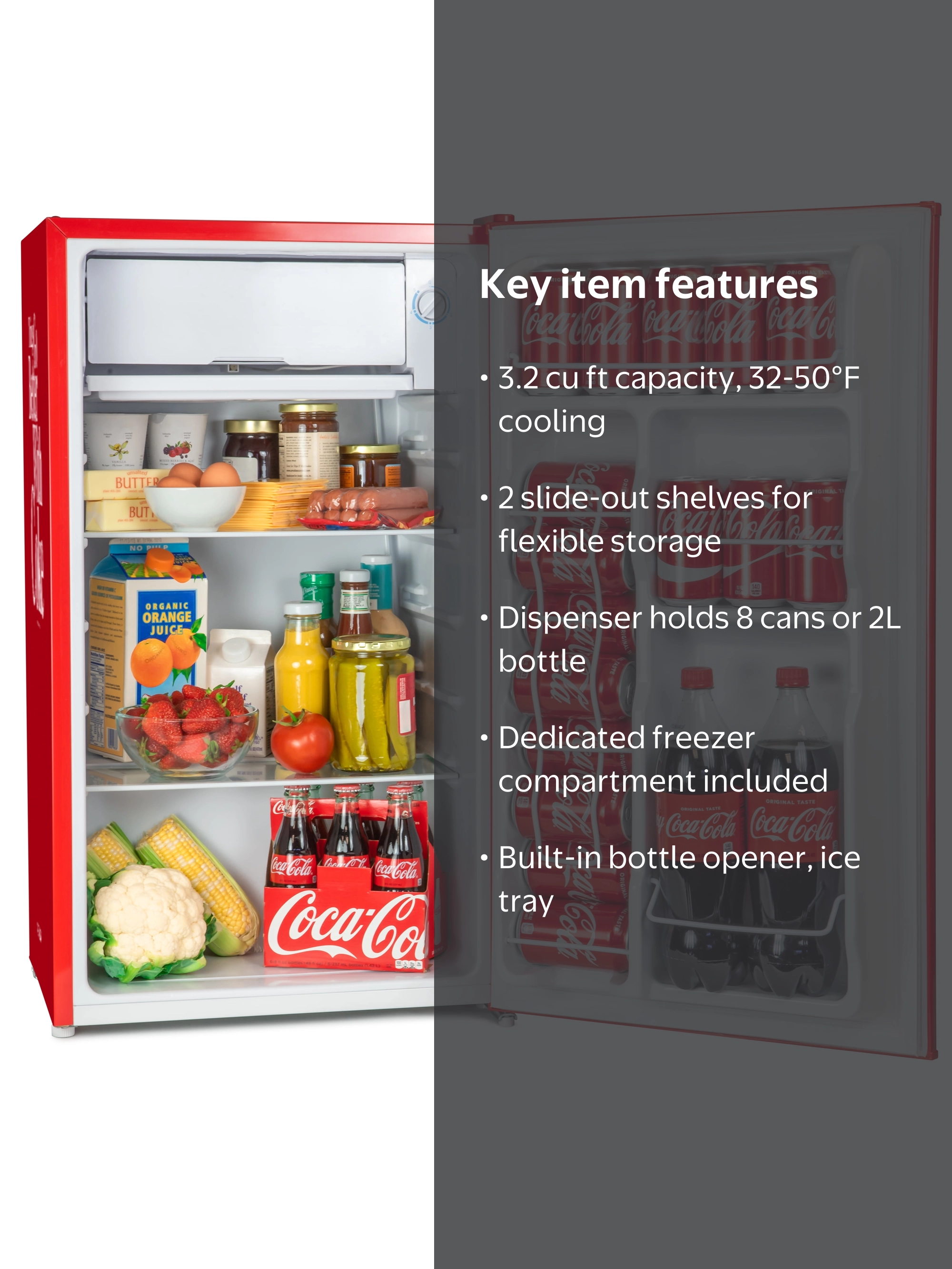 Coca-Cola Classic 3.2 Cu. Ft. Fridge for Dorm Room with Snacks