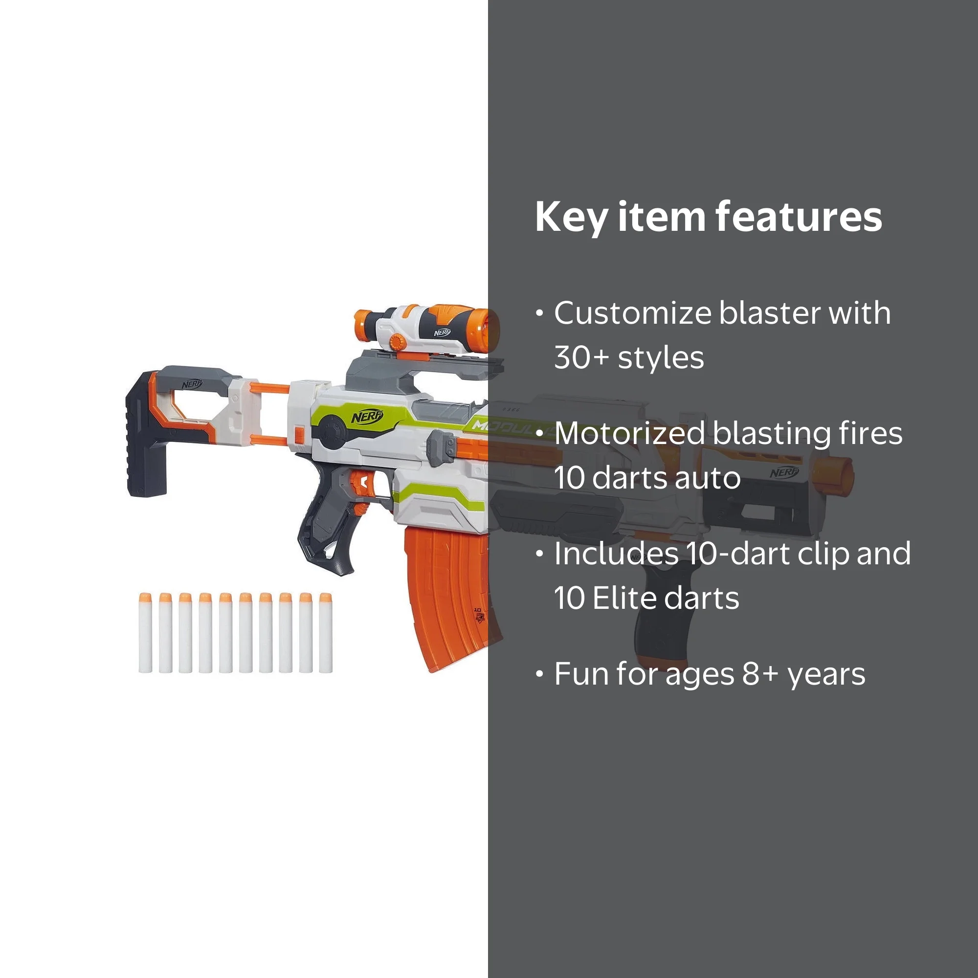 Nerf Modulus ECS-10 Motorized Blaster with Dual Rail Barrel
