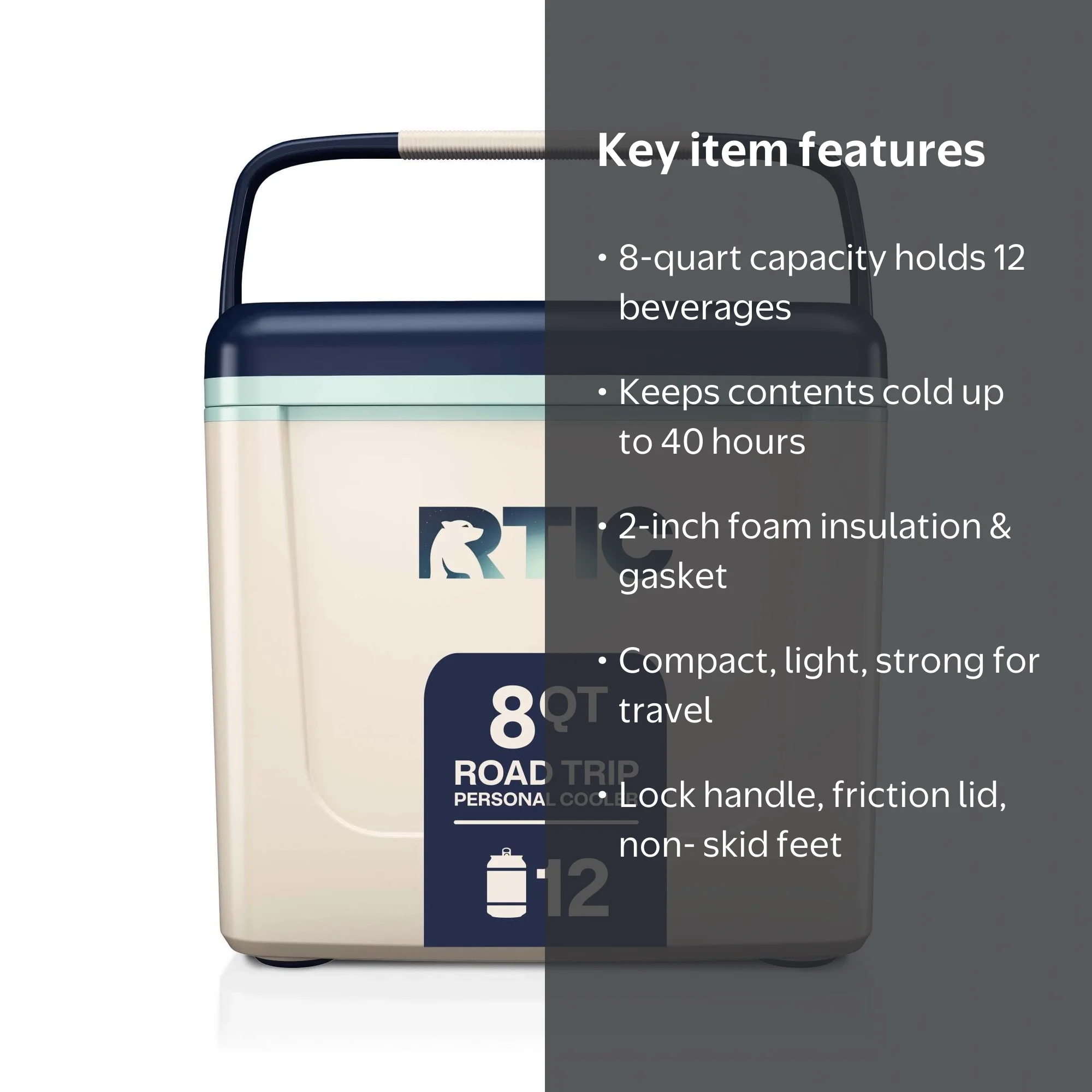 RTIC 8 QT Hard-Sided Personal Cooler, Fits 12 Cans, Road Trip